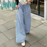 Lunivop Women Drawstring Waistband Loose Wide Leg Pants Striped Print Long Baggy Casual Lounge